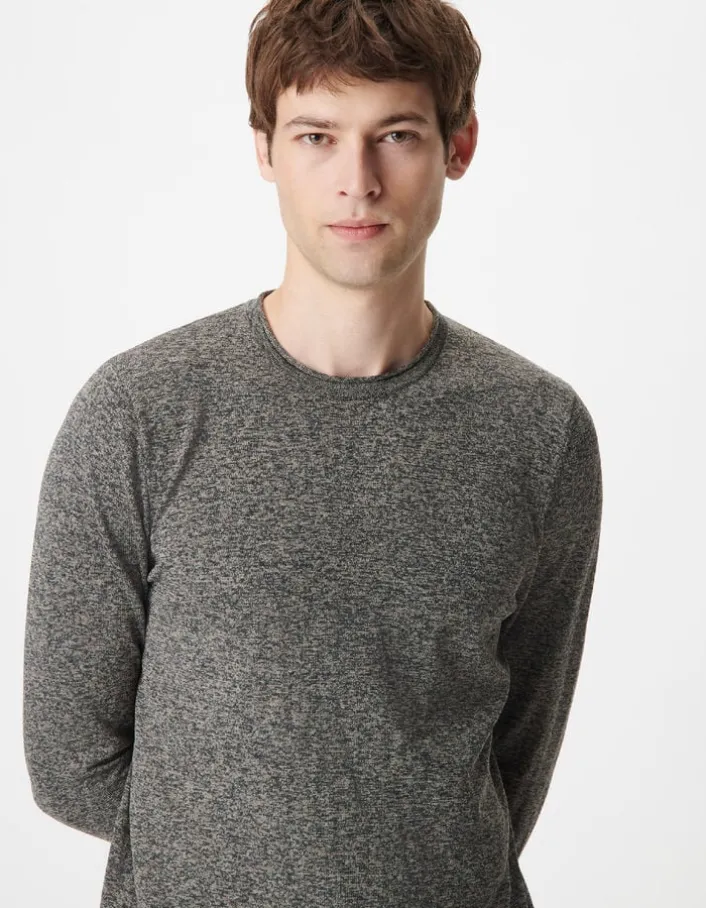 Pull manches longues gris tricot mouliné Homme