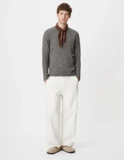 Pull manches longues gris tricot mouliné Homme