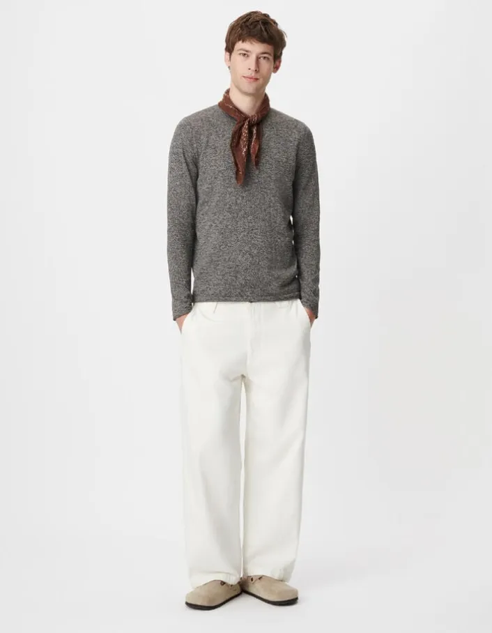Pull manches longues gris tricot mouliné Homme