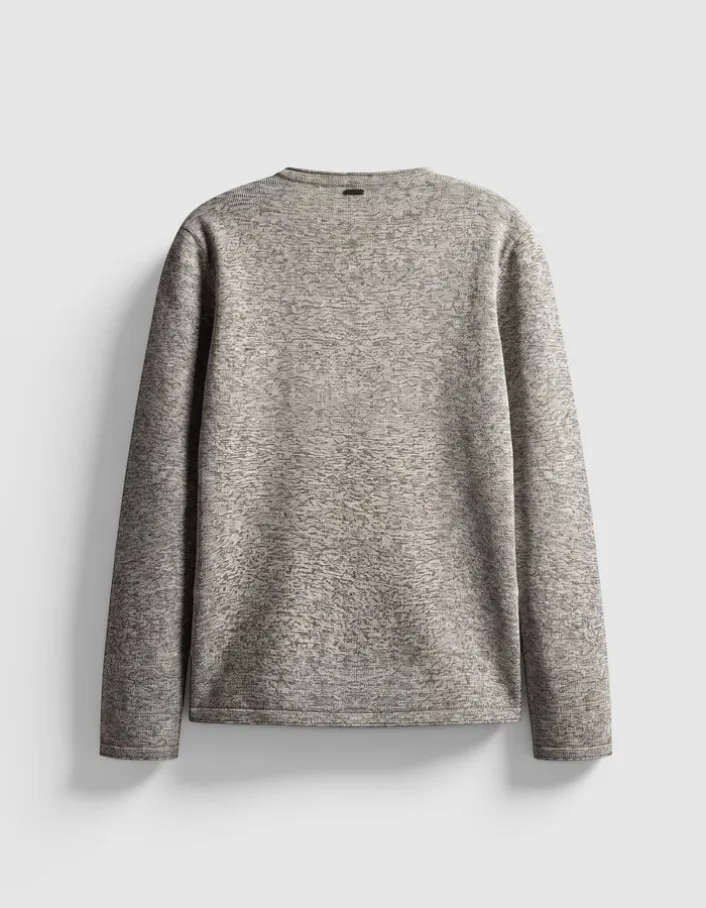Pull manches longues kaki tricot mouliné Homme