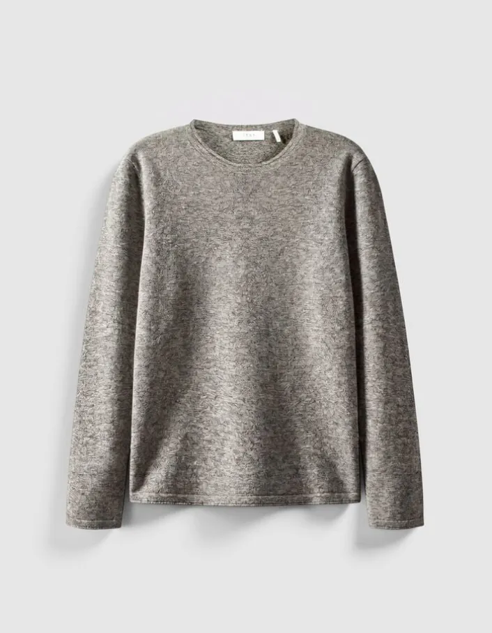 Pull manches longues kaki tricot mouliné Homme