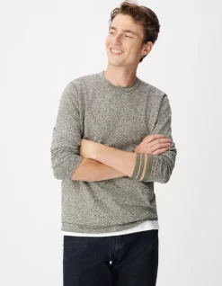 Pull manches longues kaki tricot mouliné Homme