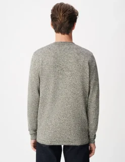 Pull manches longues kaki tricot mouliné Homme