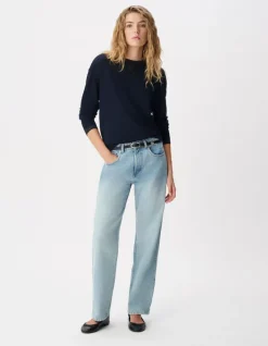 Pull manches longues marine tricot détail lurex Femme