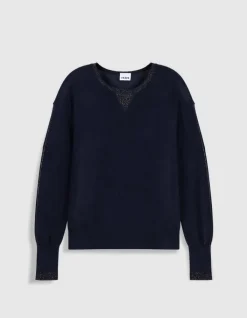 Pull manches longues marine tricot détail lurex Femme