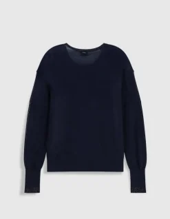 Pull manches longues marine tricot détail lurex Femme