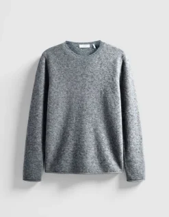 Pull manches longues marine tricot mouliné Homme