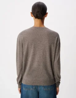 Pull manches longues taupe grisé tricot détail lurex Femme