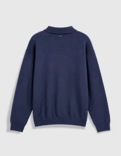 Pull marine tricot col polo boutonné Homme
