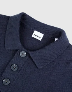 Pull marine tricot col polo boutonné Homme