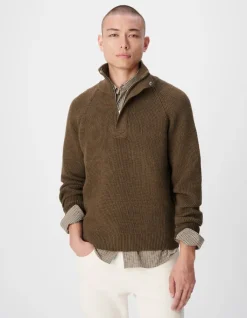 Pull marron tricot côtelé patte zippée cachée Homme