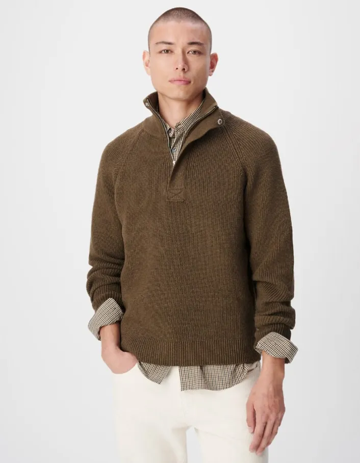 Pull marron tricot côtelé patte zippée cachée Homme