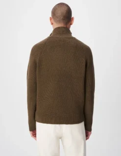 Pull marron tricot côtelé patte zippée cachée Homme