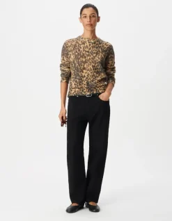 Pull marron tricot motif léopard Femme