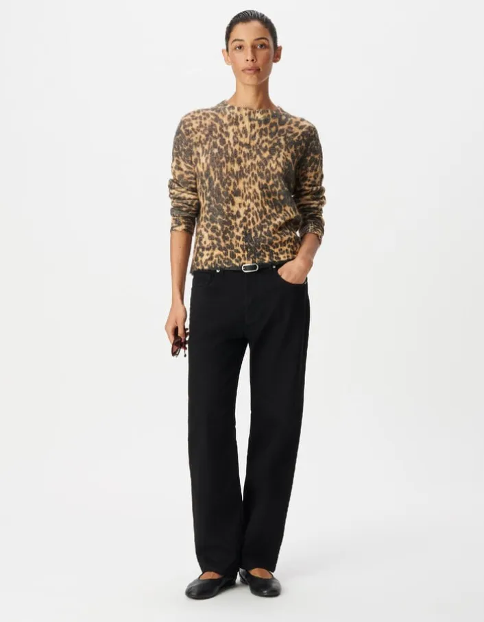 Pull marron tricot motif léopard Femme