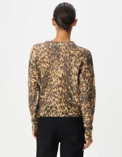 Pull marron tricot motif léopard Femme