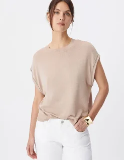 Pull sans manches beige lurex détails chainettes Femme