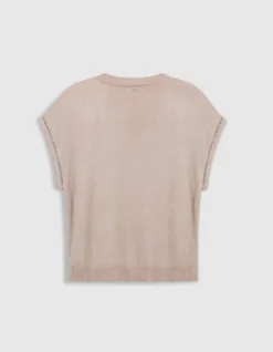 Pull sans manches beige lurex détails chainettes Femme