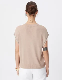 Pull sans manches beige lurex détails chainettes Femme