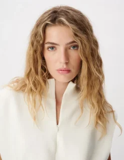 Pull sans manches blanc tricot col camionneur Femme