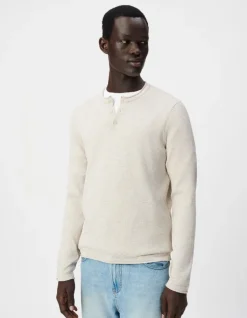 Pull tunisien beige tricot chiné Homme