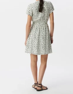Robe blanche imprimé pois Femme