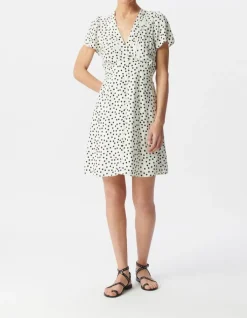 Robe blanche imprimé pois Femme
