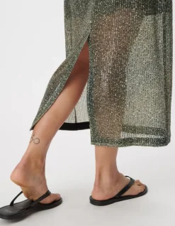 Robe bustier kaki imprimé tie and dye brodée sequins Femme