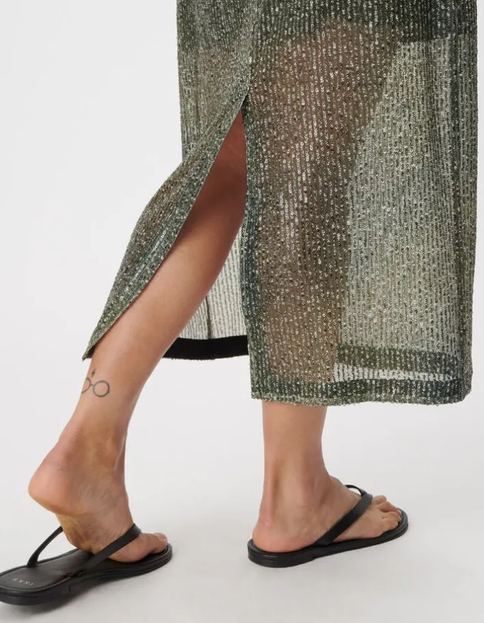 Robe bustier kaki imprimé tie and dye brodée sequins Femme