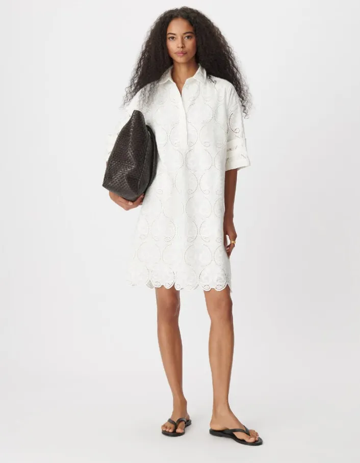 Robe chemise blanche broderies Femme