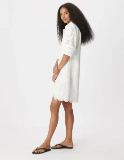 Robe chemise blanche broderies Femme