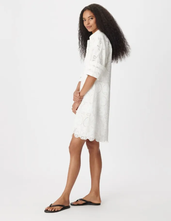 Robe chemise blanche broderies Femme