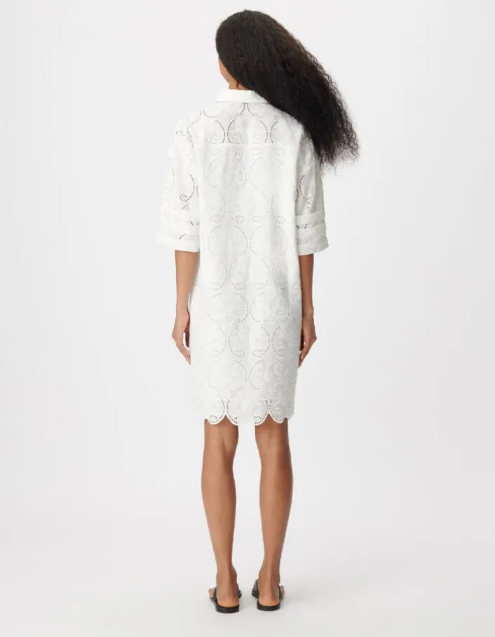 Robe chemise blanche broderies Femme