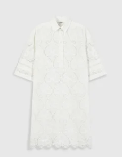 Robe chemise blanche broderies Femme