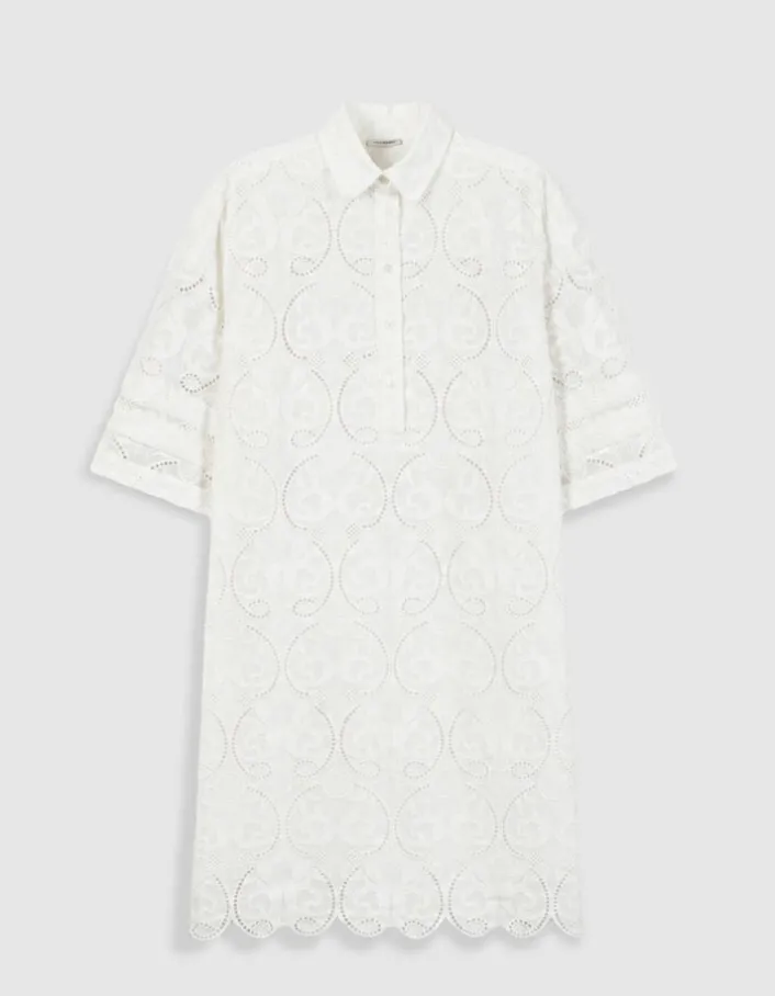 Robe chemise blanche broderies Femme