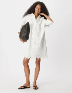Robe chemise blanche broderies Femme
