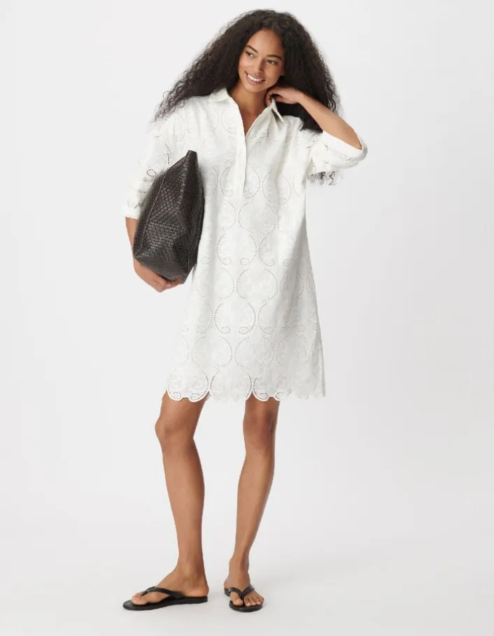 Robe chemise blanche broderies Femme