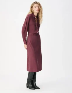 Robe chemise bordeaux avec ceinture Femme