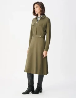 Robe chemise kaki maille avec ceinture Femme