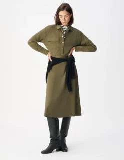 Robe chemise kaki maille avec ceinture Femme
