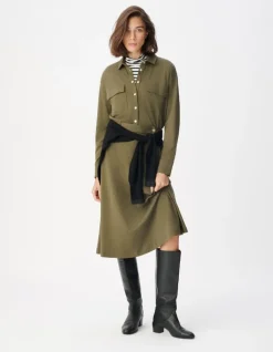 Robe chemise kaki maille avec ceinture Femme