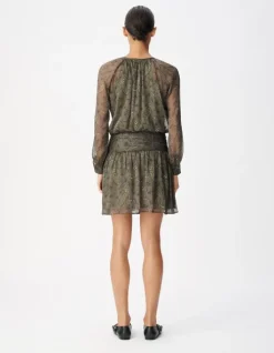 Robe courte kaki imprimé cachemire taille drapée Femme