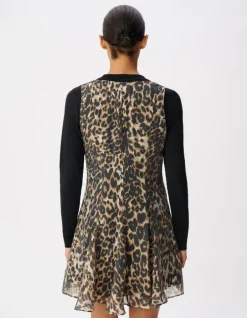 Robe courte marron motif léopard Femme