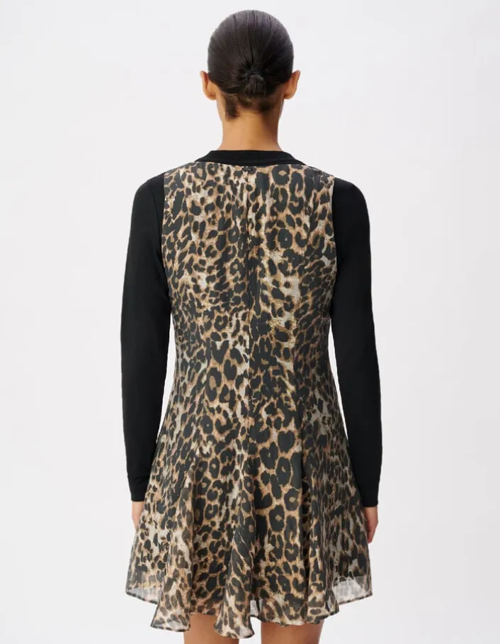 Robe courte marron motif léopard Femme