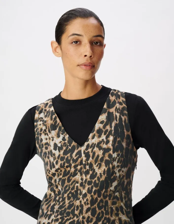 Robe courte marron motif léopard Femme