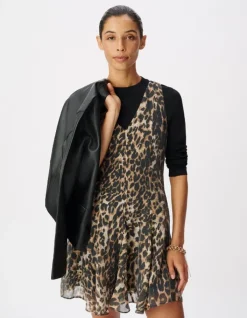 Robe courte marron motif léopard Femme