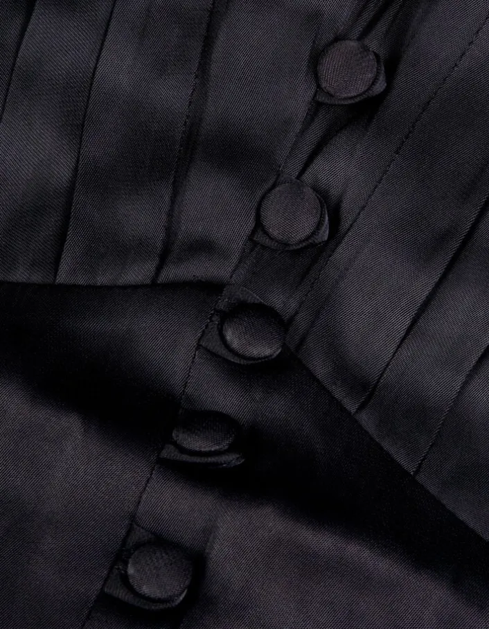 Robe courte noire satinée avec petits boutons Femme