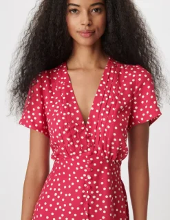 Robe encolure V rose imprimé pois Femme