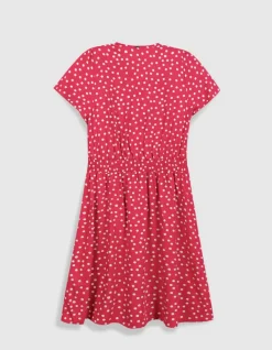 Robe encolure V rose imprimé pois Femme