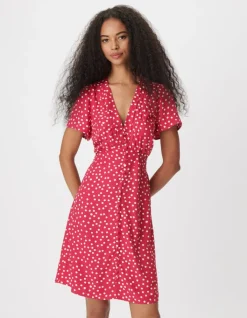 Robe encolure V rose imprimé pois Femme